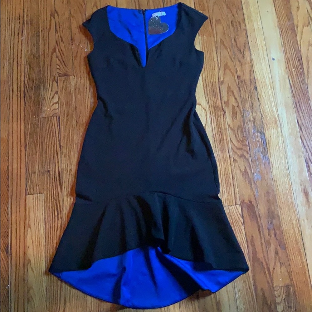 Black high low dress with blue interior